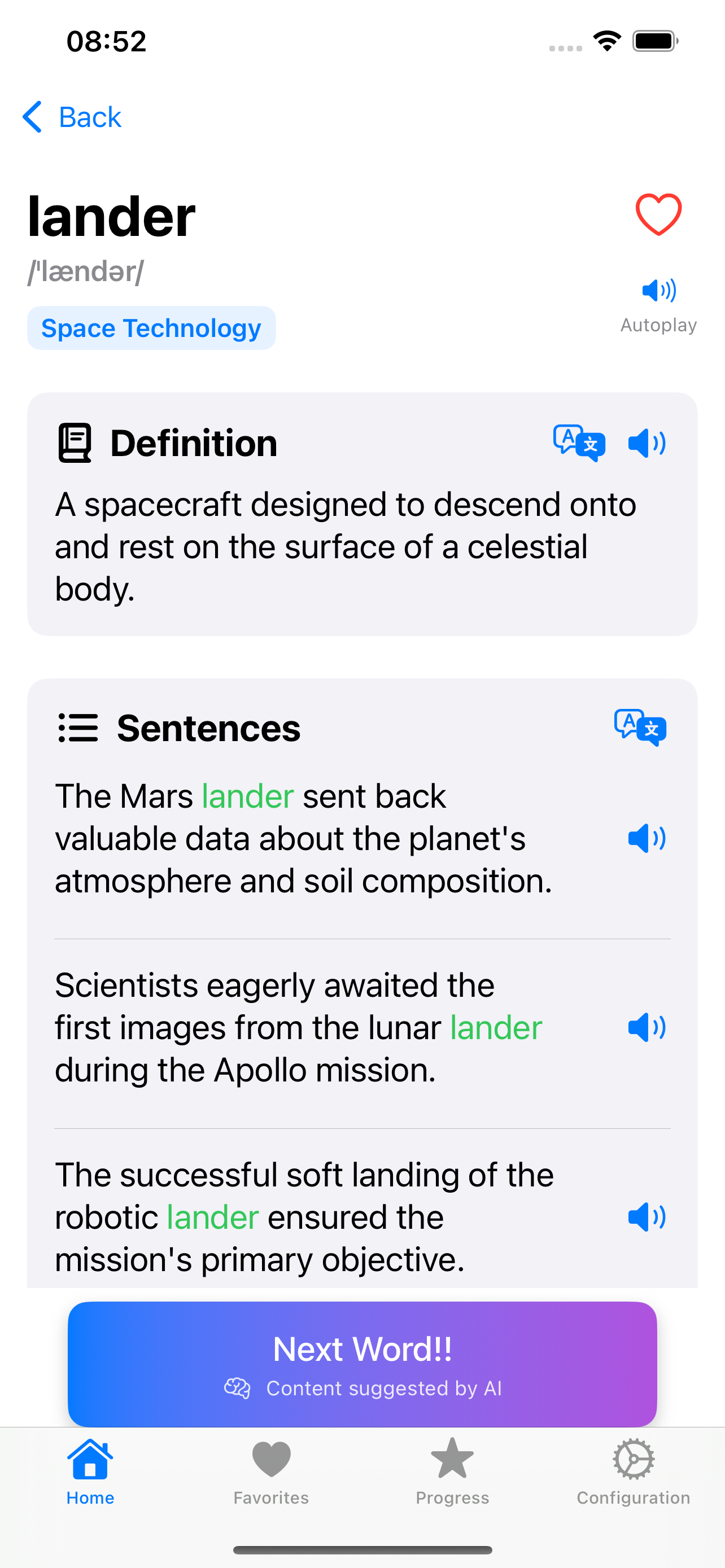 Captura de pantalla de la ventana emergente de definición de palabra